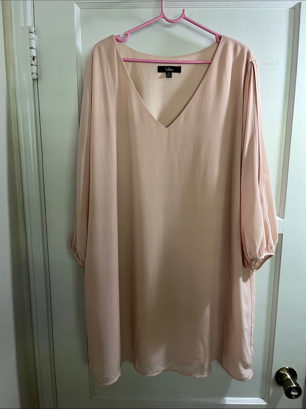 Lulu's Blush Peony V-Neck Balloon Sleeve Tunic